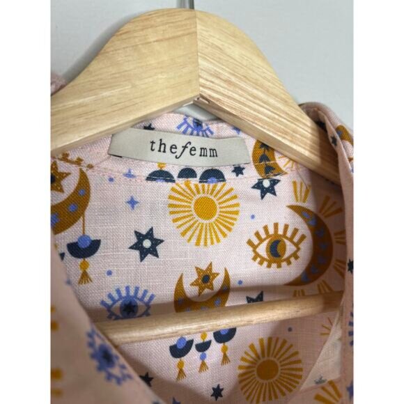 NEW The Femm Kengy Printed Puff Sleeve Top Women's Printed Pink Size: Large - Picture 4 of 7